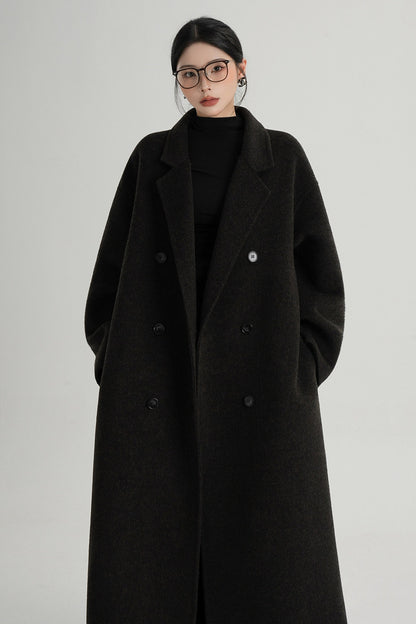 Cappotto ampio lungo in lana double face