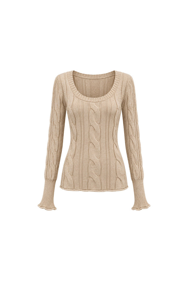 Beige Knit Base Layer Top Set-Up