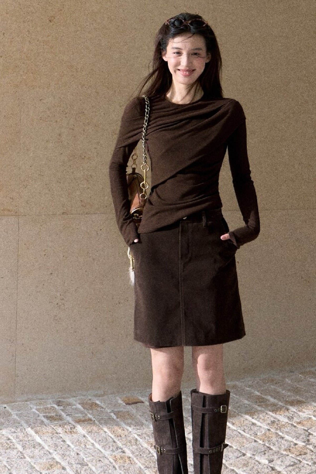 Asymmetrical Tidal Marsh Vein Knit Top