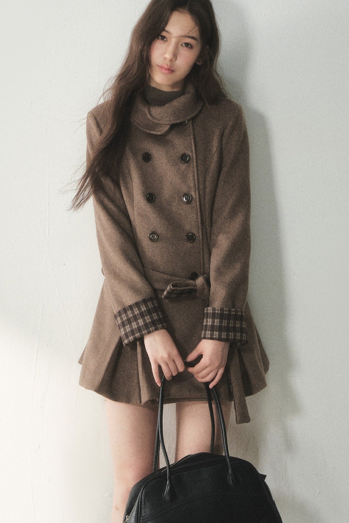 Plaid Collar Double-Breasted Wool Coat