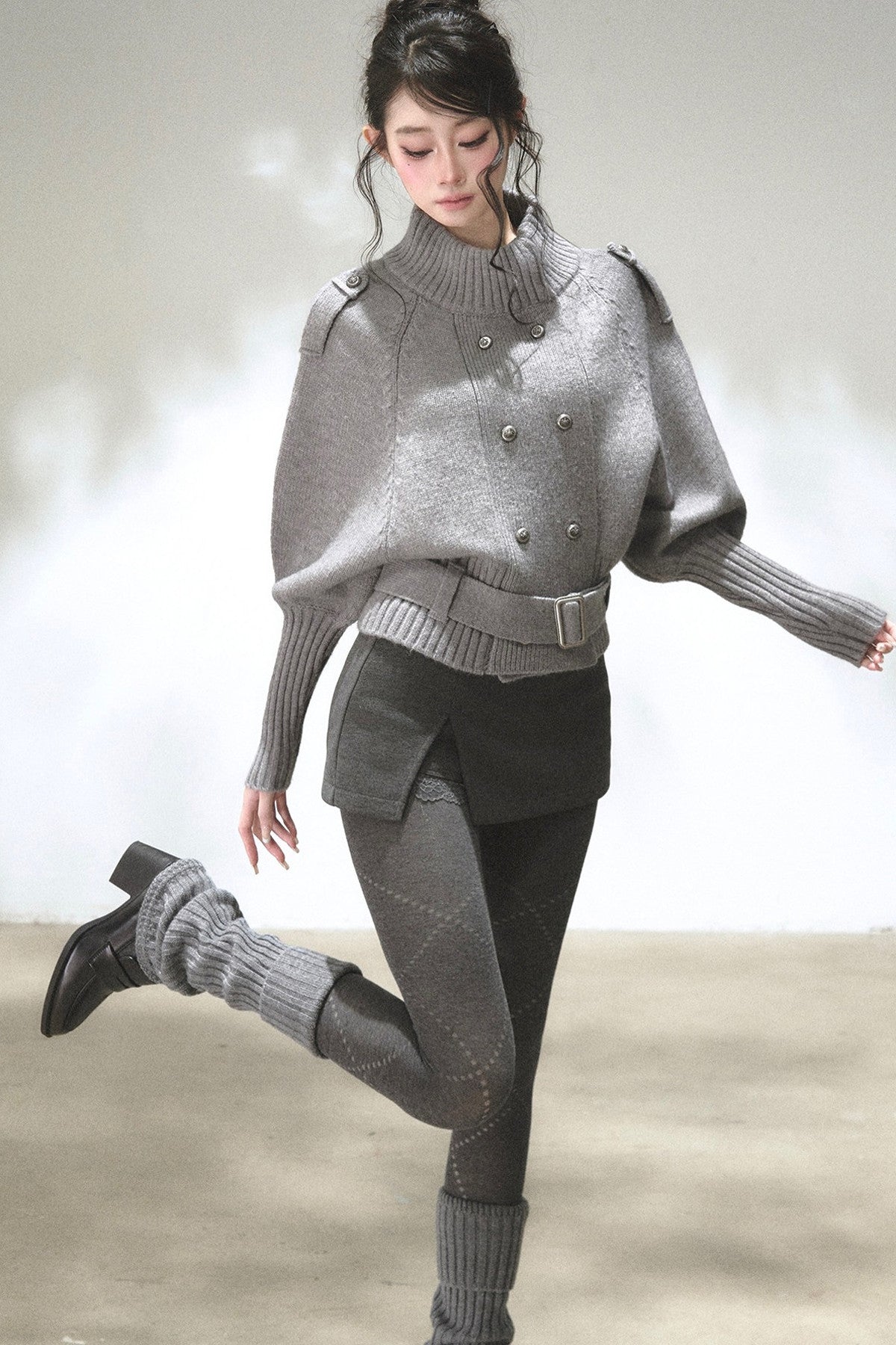 Capejacke mit vertikalem Rippstrick und Fledermausärmeln