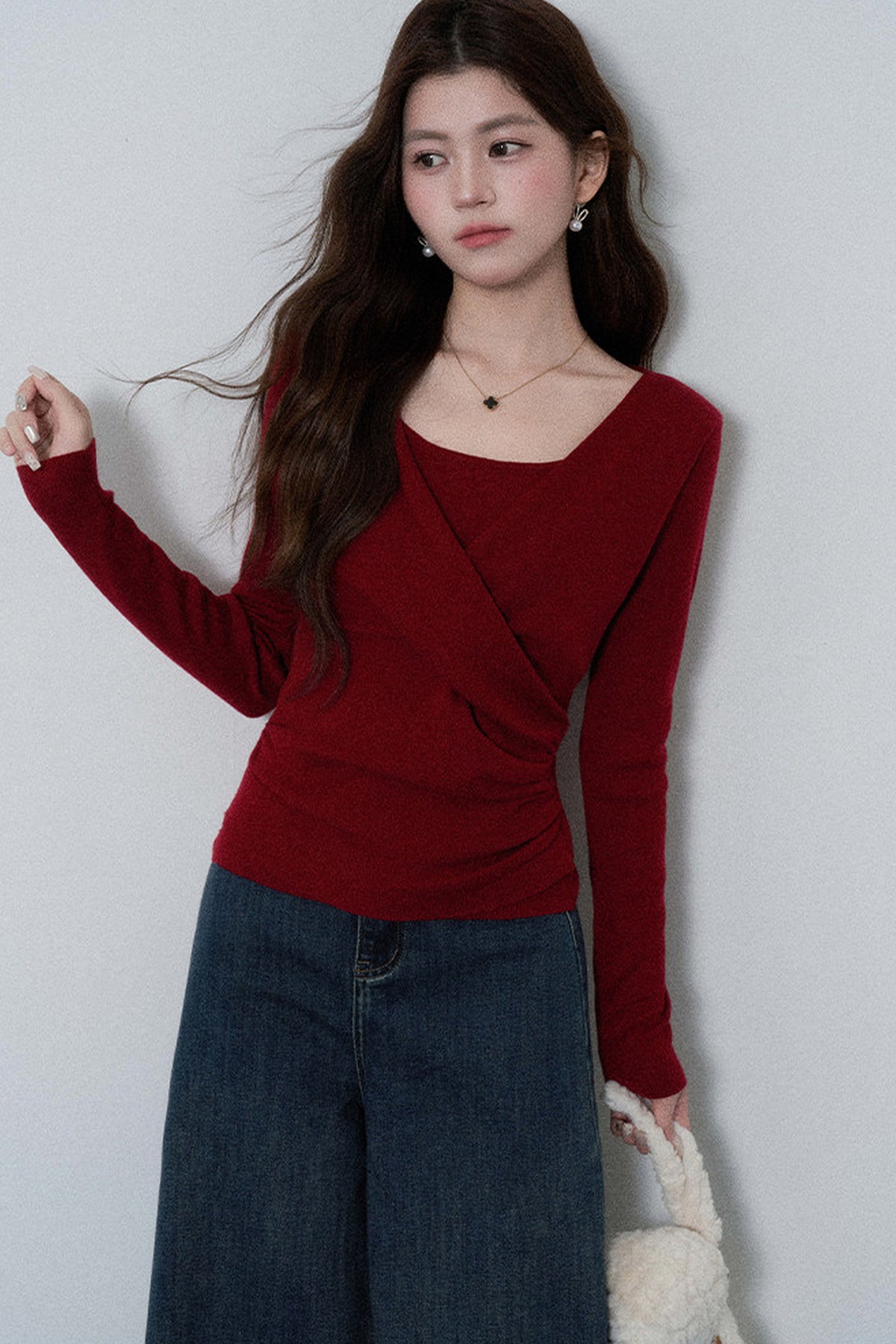 Round Neck Waist-Cinching Knit Top