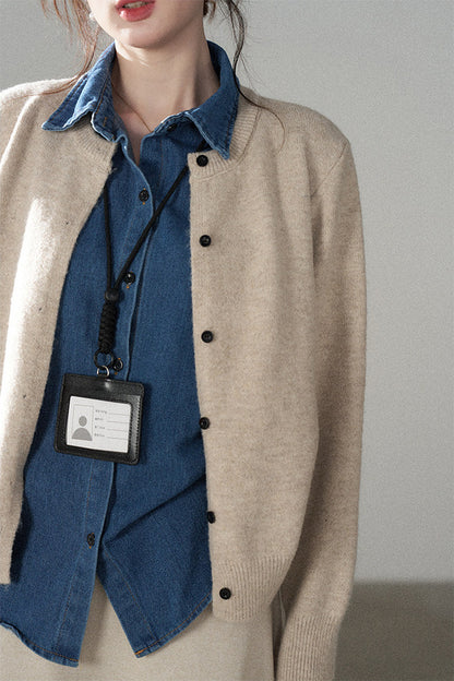 Layered-Look Denim Collar Sweater