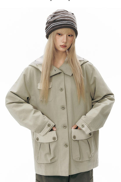 Workwear-Jacke mit Kapuze und Patchwork