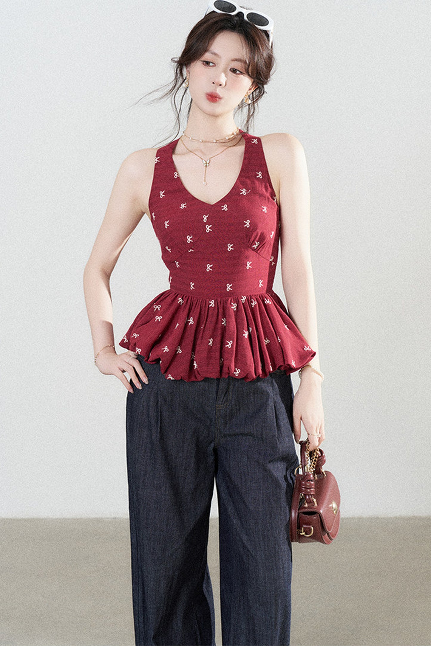 Red Halter Peplum Top