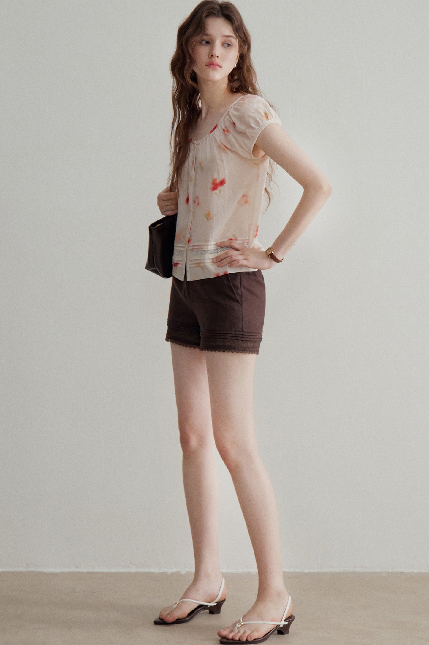 Floral Lyocell Short-Sleeve Blouse