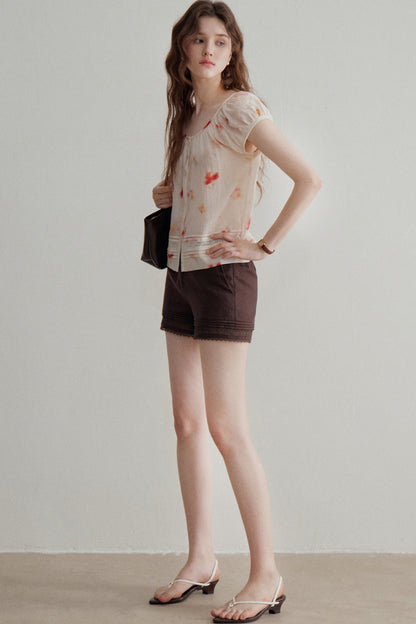 Floral Lyocell Short-Sleeve Blouse