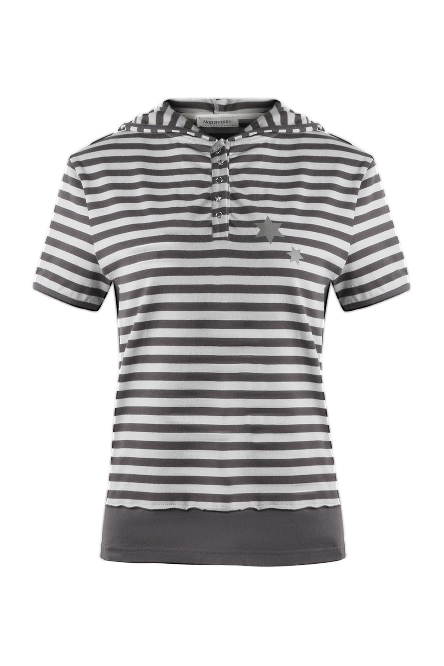 Striped Hooded Knit Short-Sleeve Top