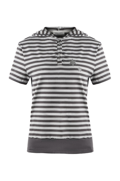Striped Hooded Knit Short-Sleeve Top