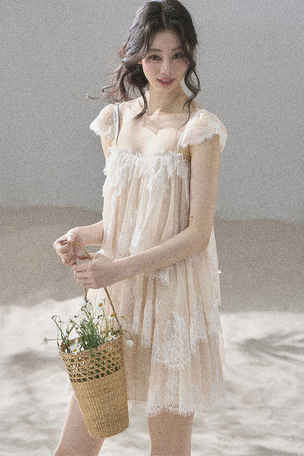 French Irregular Lace Mesh Top Set-Up