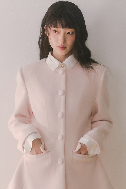 Pink Wool Shirt Collar Mid-Length Coat