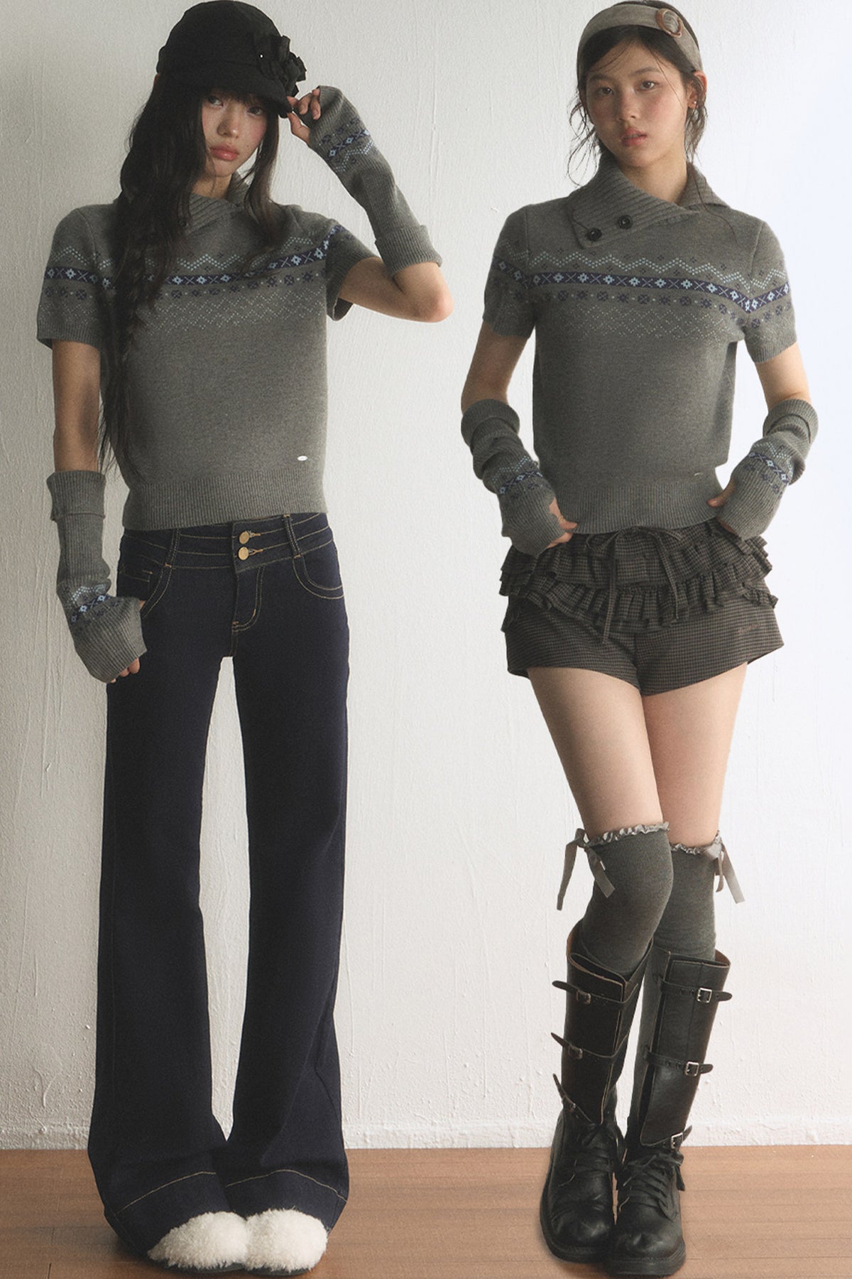 Top a maglia jacquard Fair Isle con revers