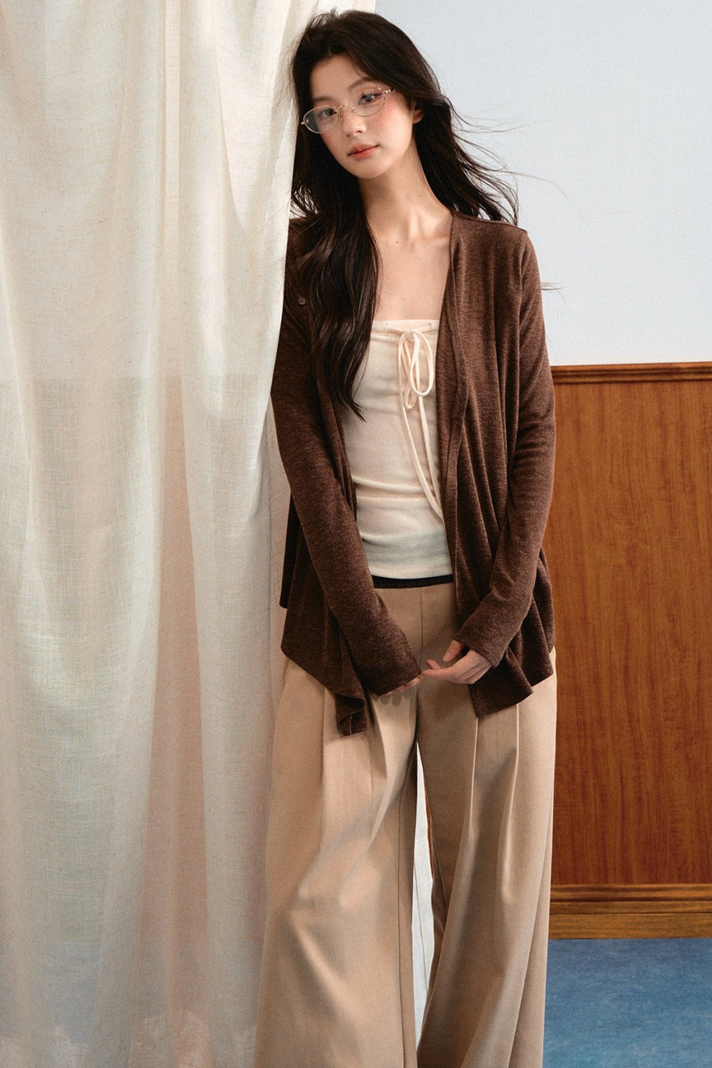 Knit Tie-Up Tube Cardigan Set-Up