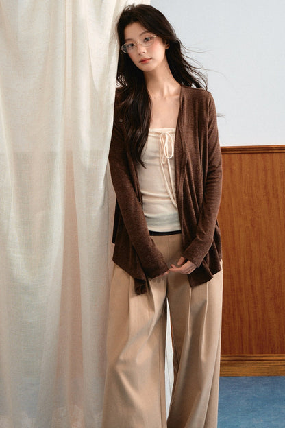 Knit Tie-Up Tube Cardigan Set-Up
