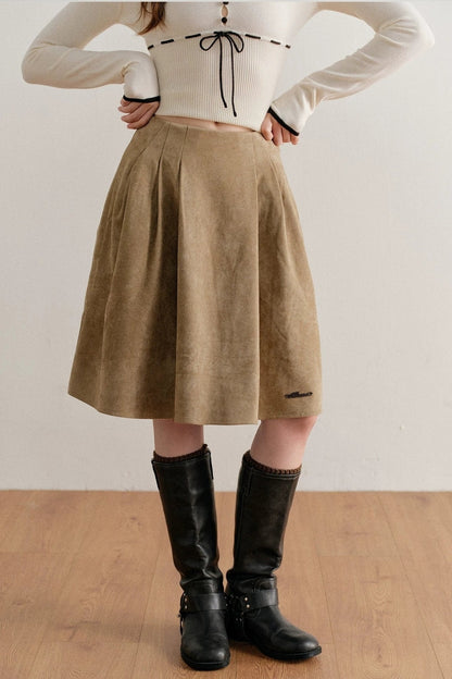 Faux Suede High-Waisted A-Line Skirt