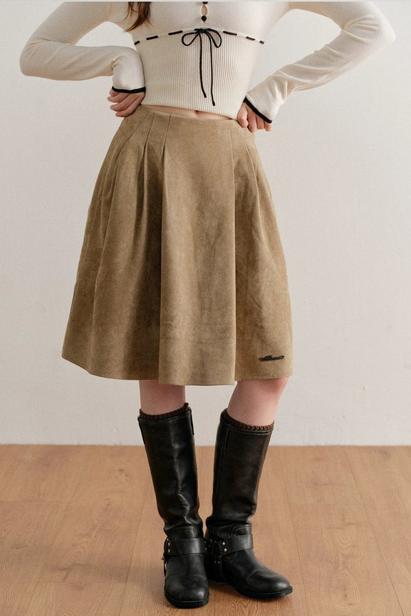 Faux Suede High-Waisted A-Line Skirt