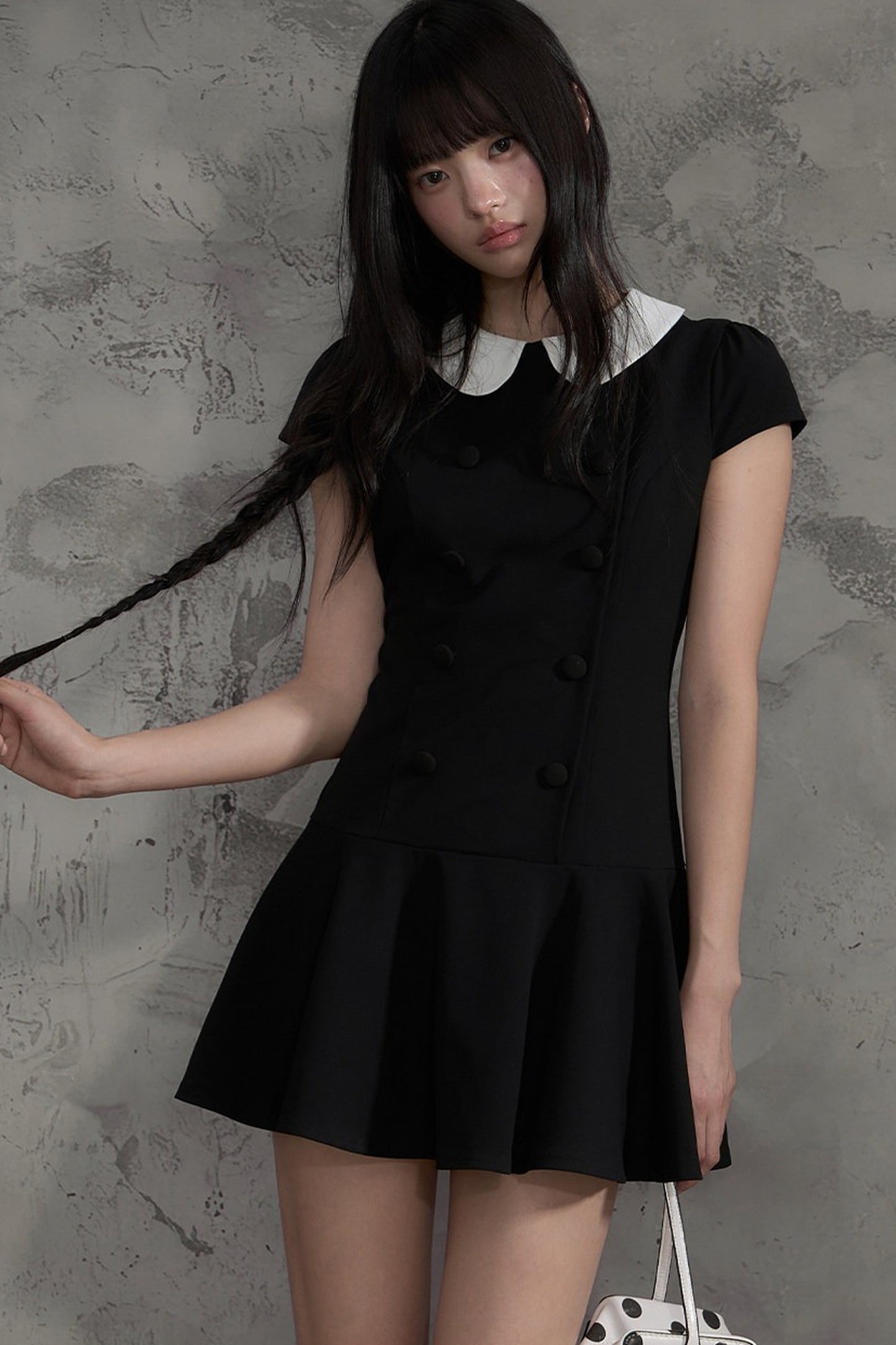 Double-Breasted Doll Collar A-Line Dress