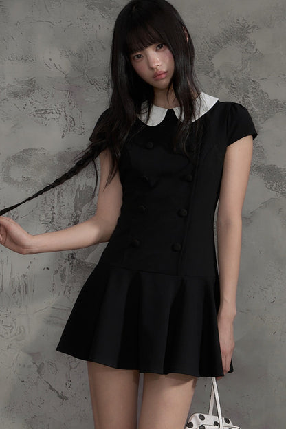 Double-Breasted Doll Collar A-Line Dress