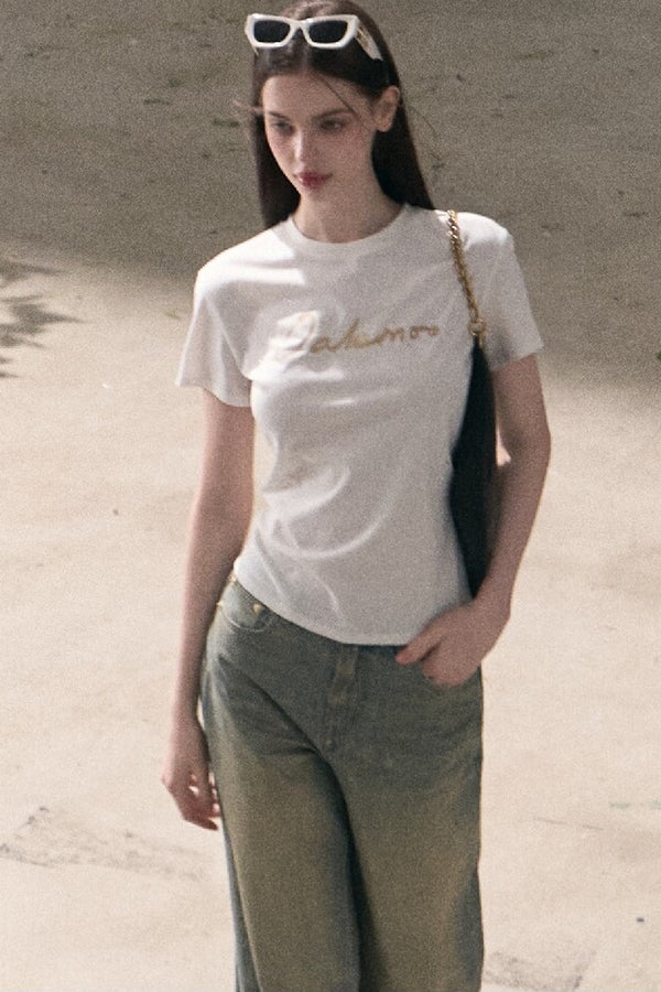 Gold Foil Print Knit T-Shirt