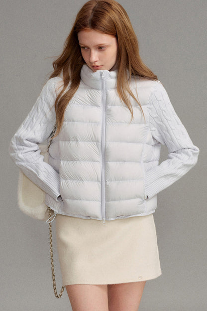 Short Patchwork Ribbed Down Jacket