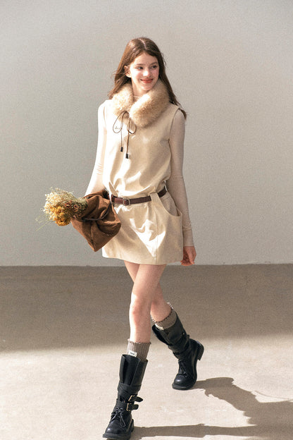 Winter Sleeveless Vest Short Dress Set-Up