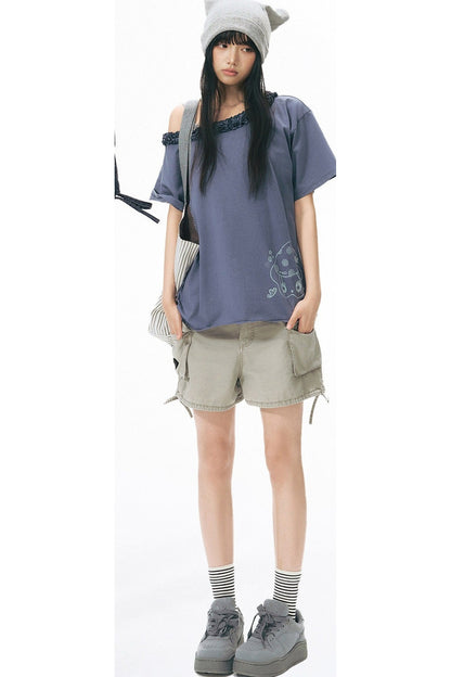 Gewaschene kurze Cargo-Jeanshose