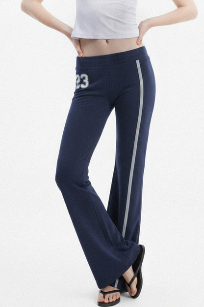 Navy Letter Print Flared Sweatpants