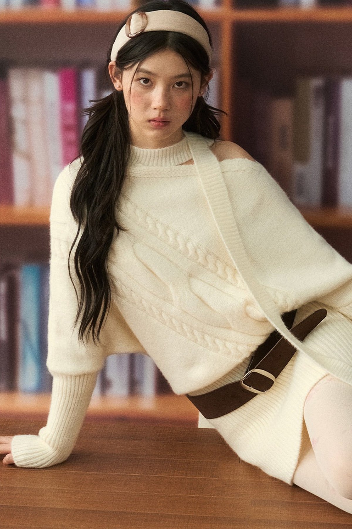 Halter Off-Shoulder Twist Knit Dress