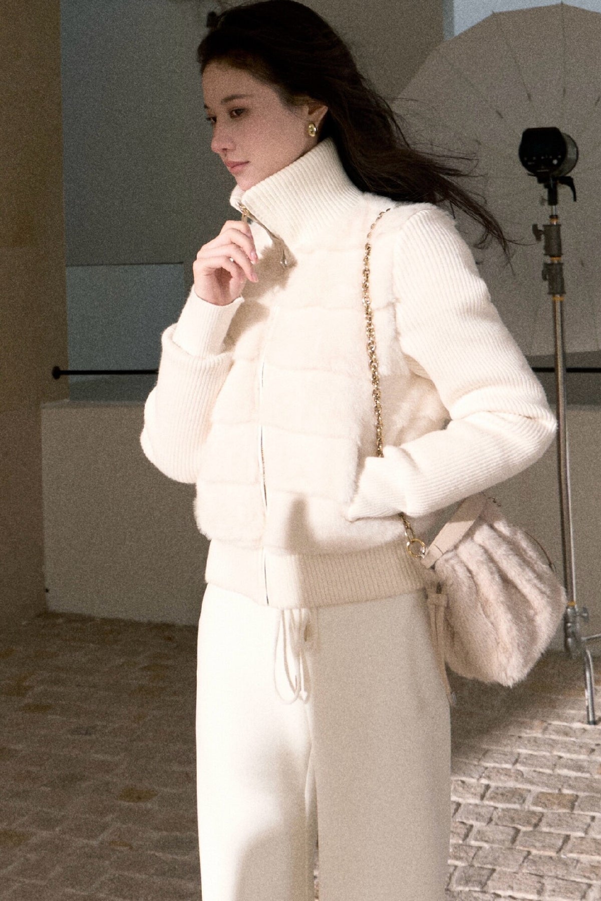 White Duck Down Knitted Patchwork Jacket