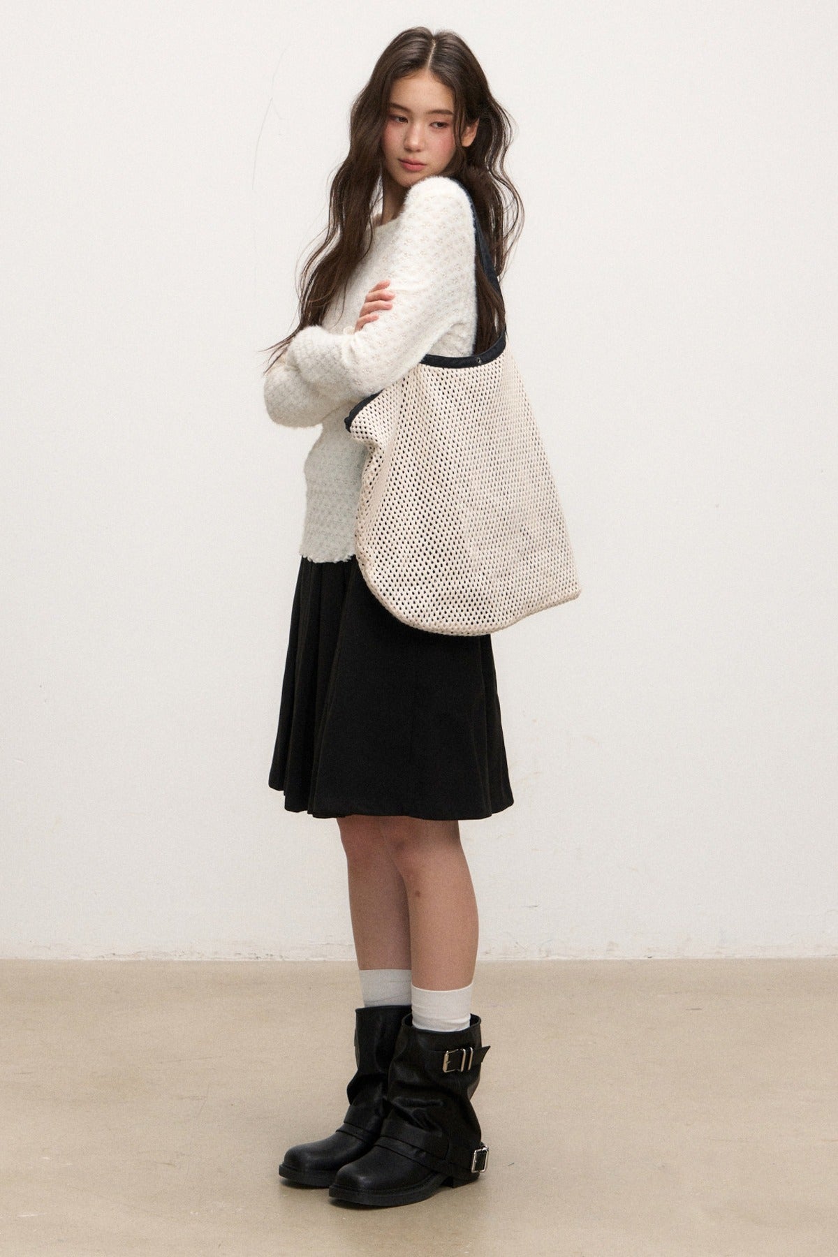 Textured Long Sleeve Knit Sweater With Pants and Skirt Set-Up