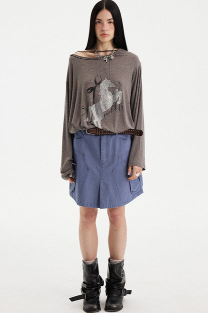Top con strass effetto distressed con spalle scoperte
