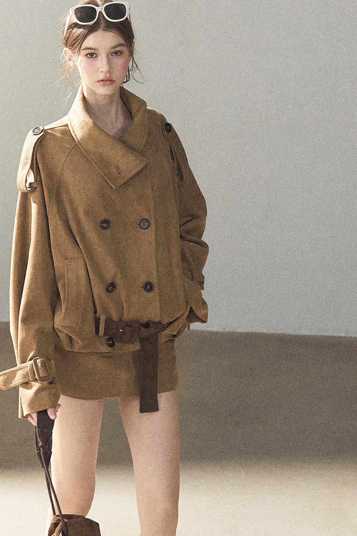 Chestnut Brown Faux Suede Windbreaker and Shorts Set-Up