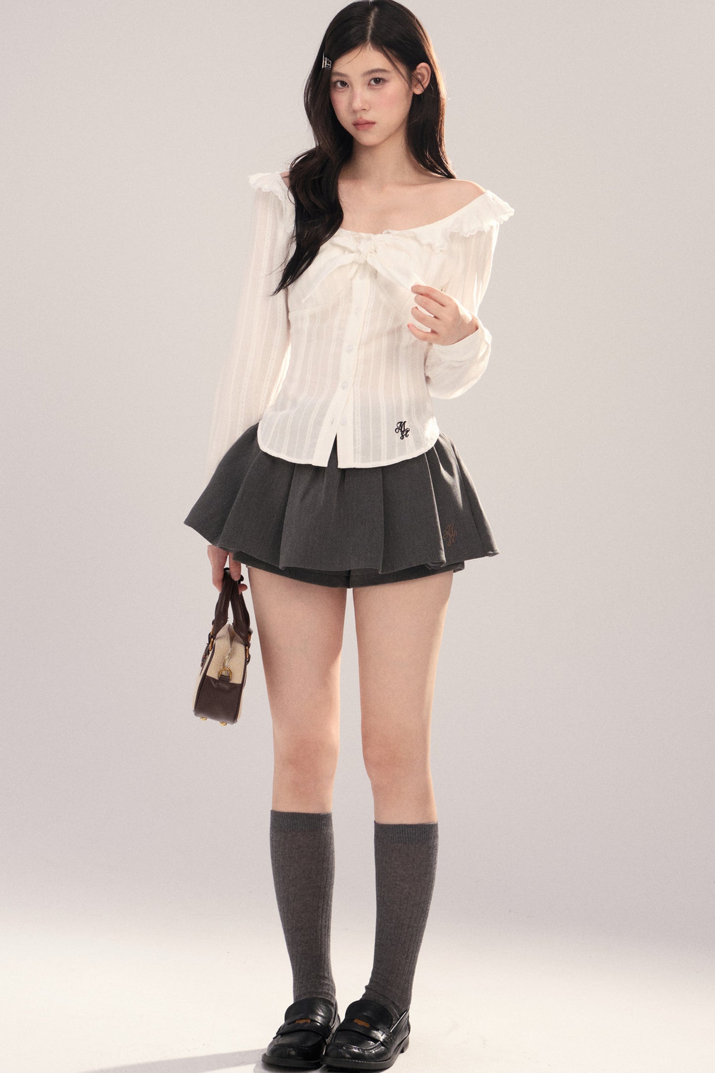 Embroidered Gray Bow Tutu Skirt