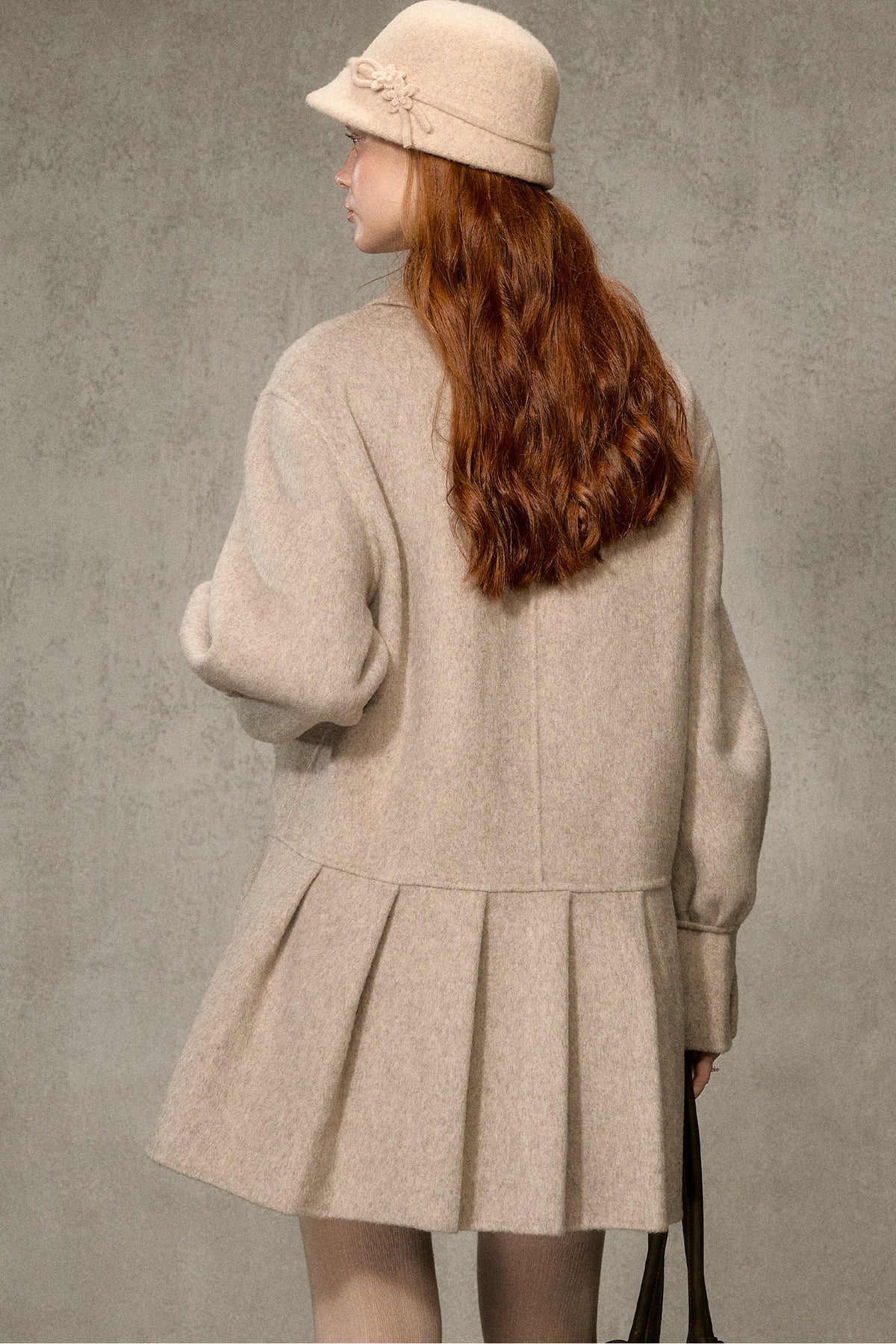 70% Wool Blend Double-Sided Pleated Coat