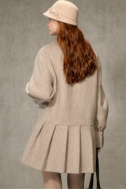 70% Wool Blend Double-Sided Pleated Coat