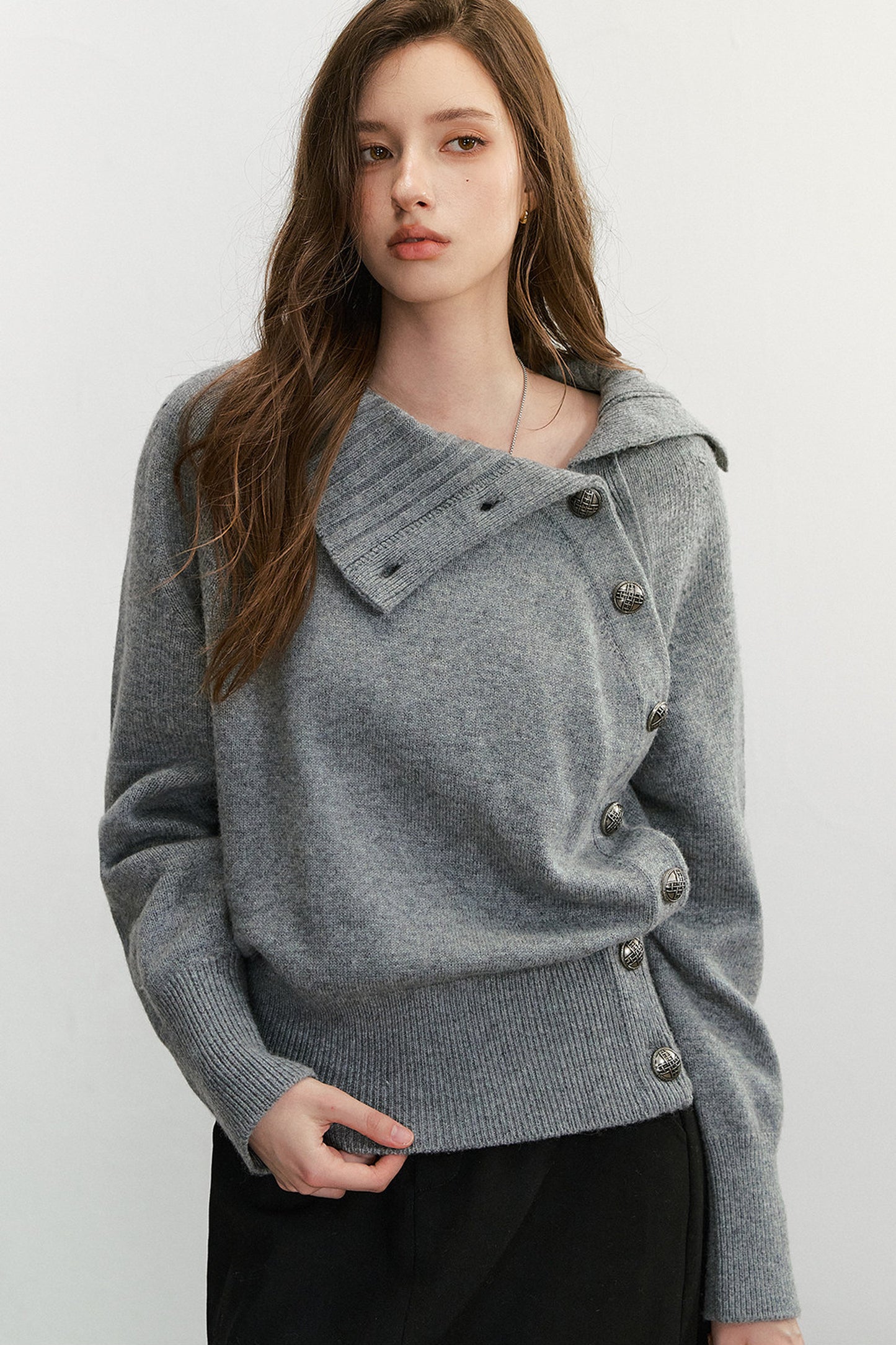 Diagonal Button Knit Top