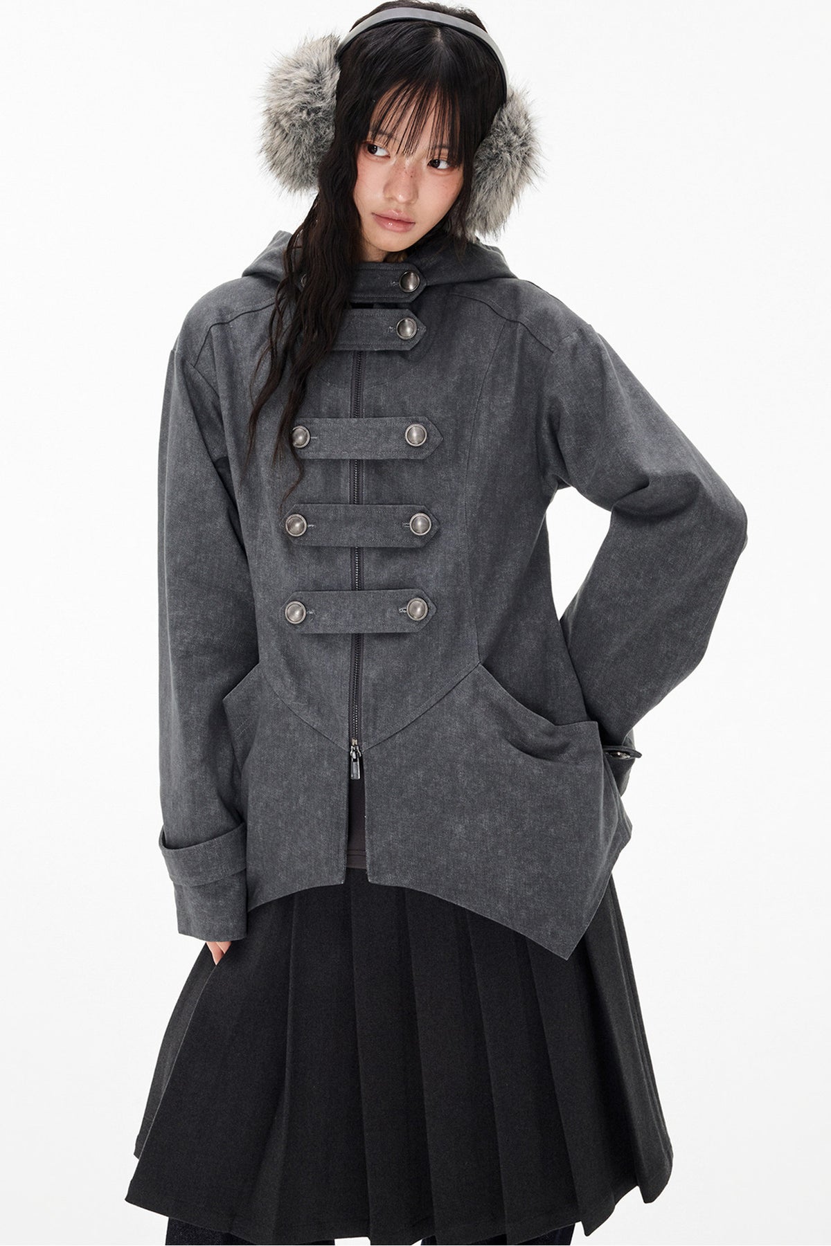 Mid-Length Denim Hooded Jacket