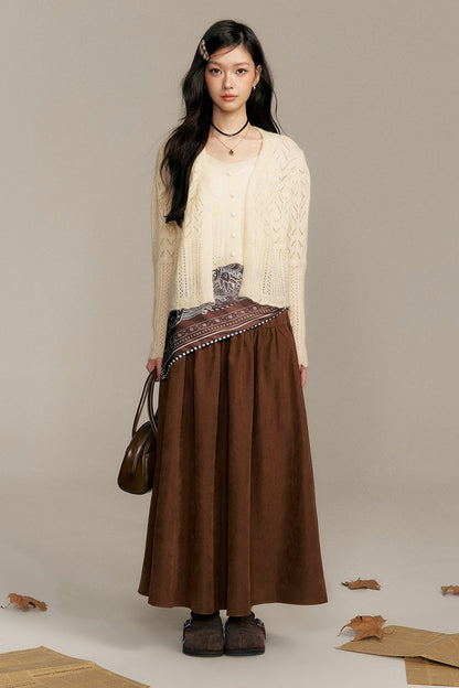 Crochet Knit Cardigan and Camisole Two-Piece With Skirt Set-Up