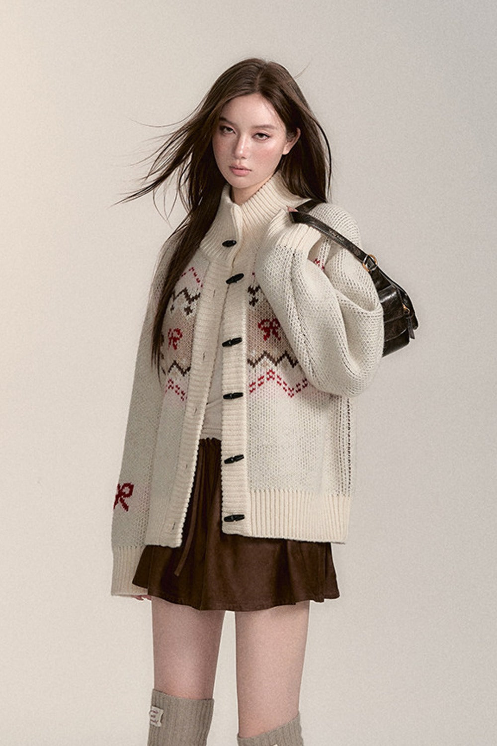 Fair Isle Dog Pattern Wool Cardigan