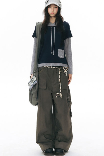 Layered-Look Hooded Long-Sleeve Top