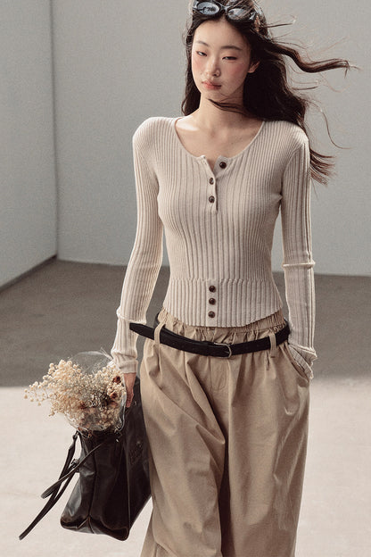 Long-Sleeved Knit T-Shirt