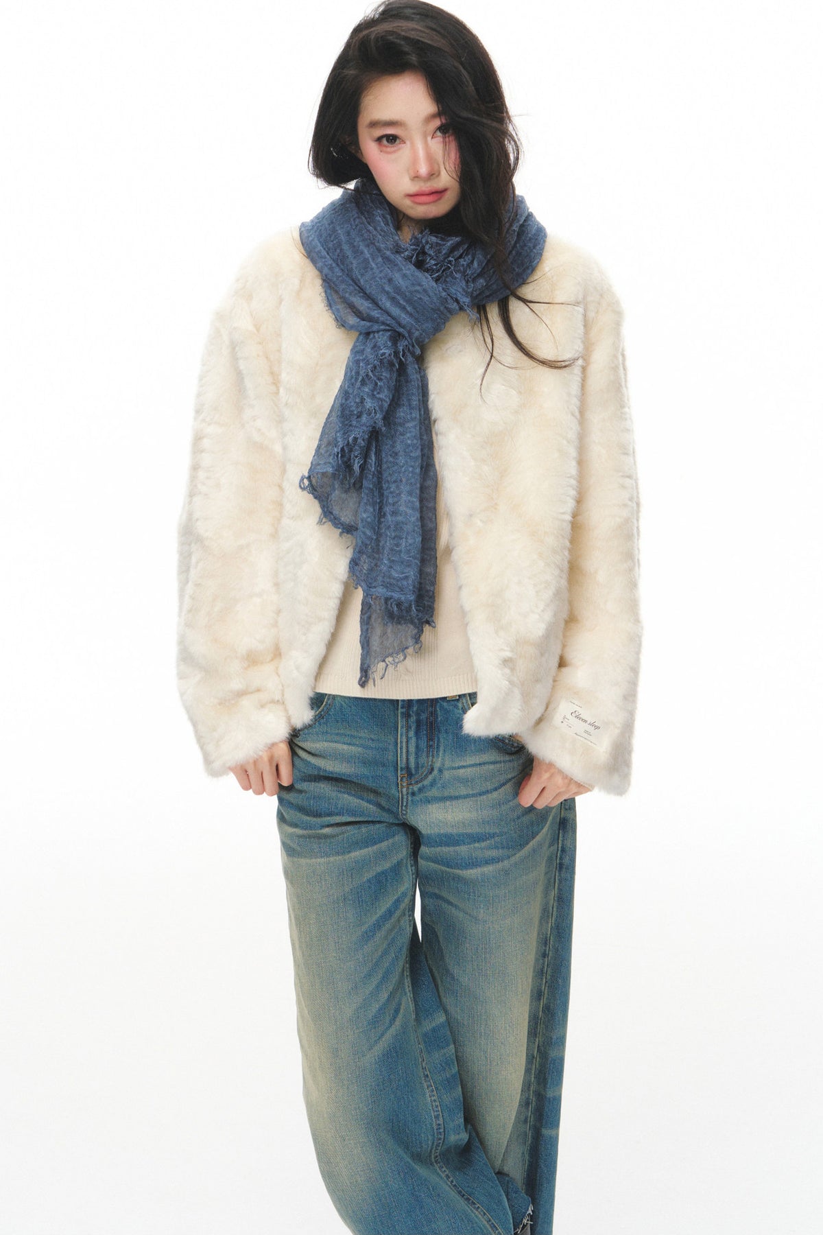 White Shearling Jacket and Pants Set-Up