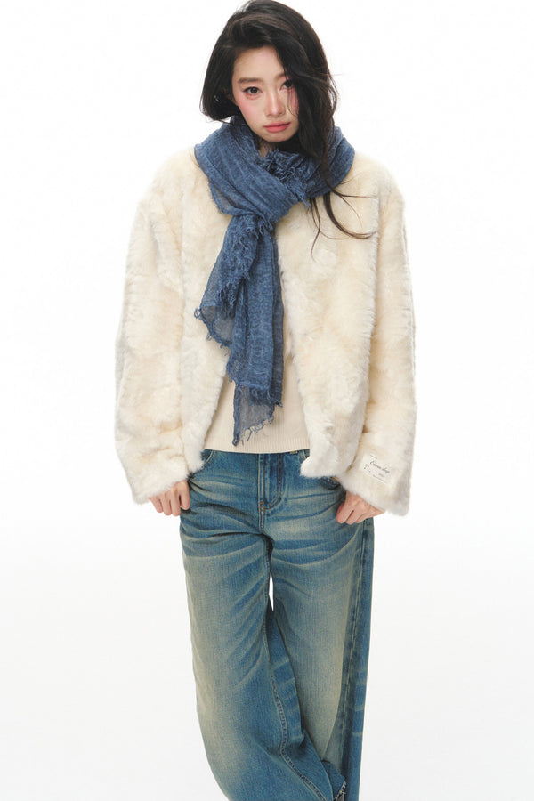 White Shearling Jacket and Pants Set-Up