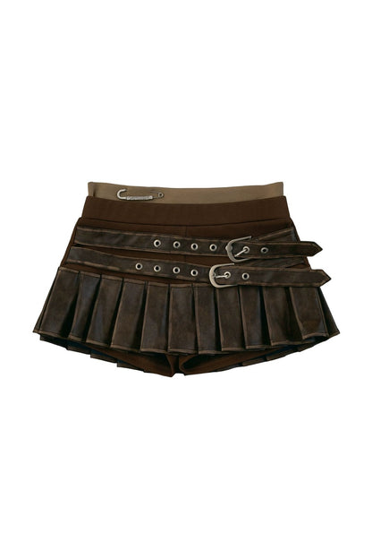 Distressed Pleated Mini Skirt