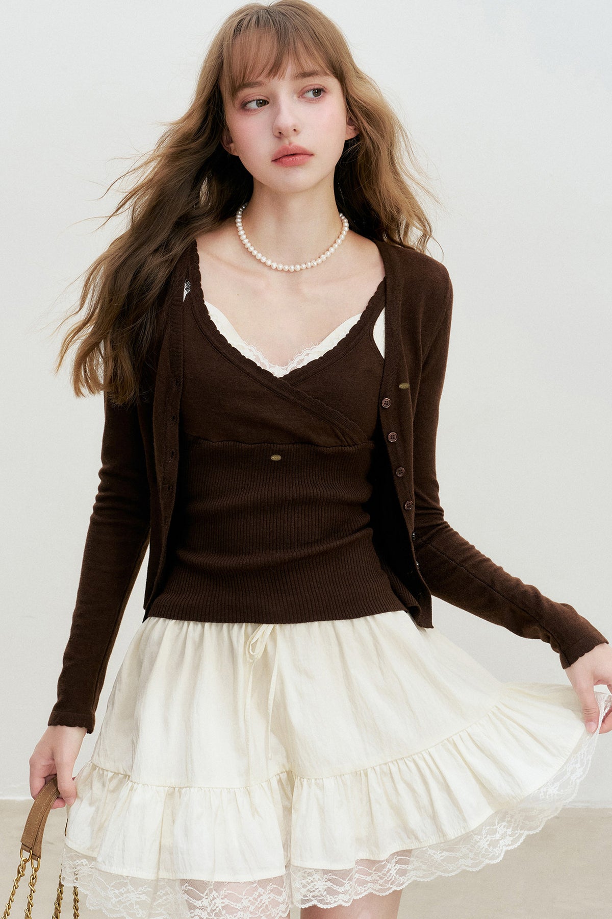 V-Neck Knit Cardigan And Vest Set-Up