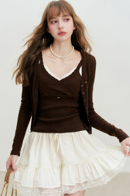 V-Neck Knit Cardigan And Vest Set-Up