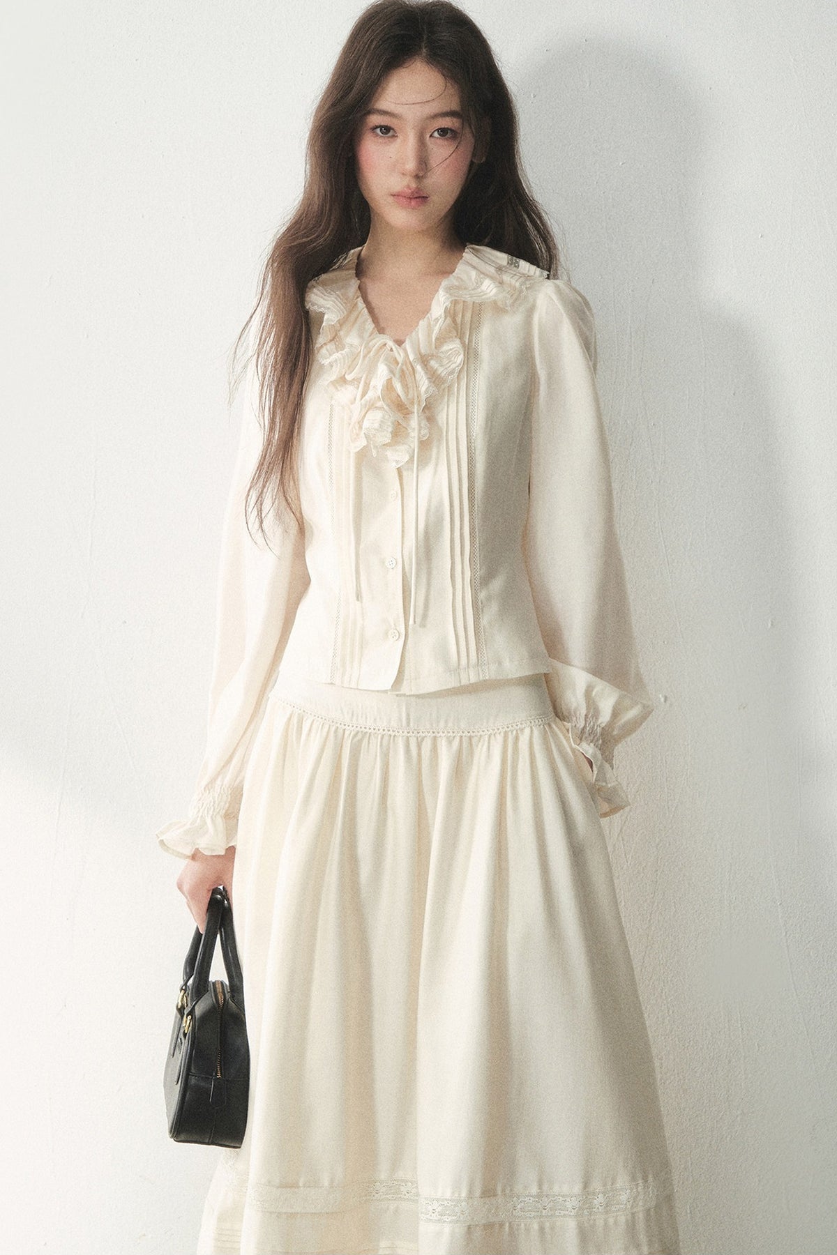 Ruffled Lyocell Shirt and Skirt Set-Up