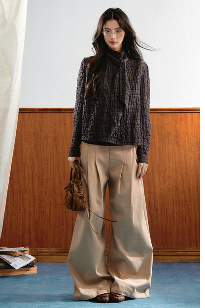 Plaid Cable-Knit Knit Shirt Top
