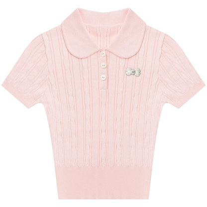 Tee-shirt en maille rose à douce torsade