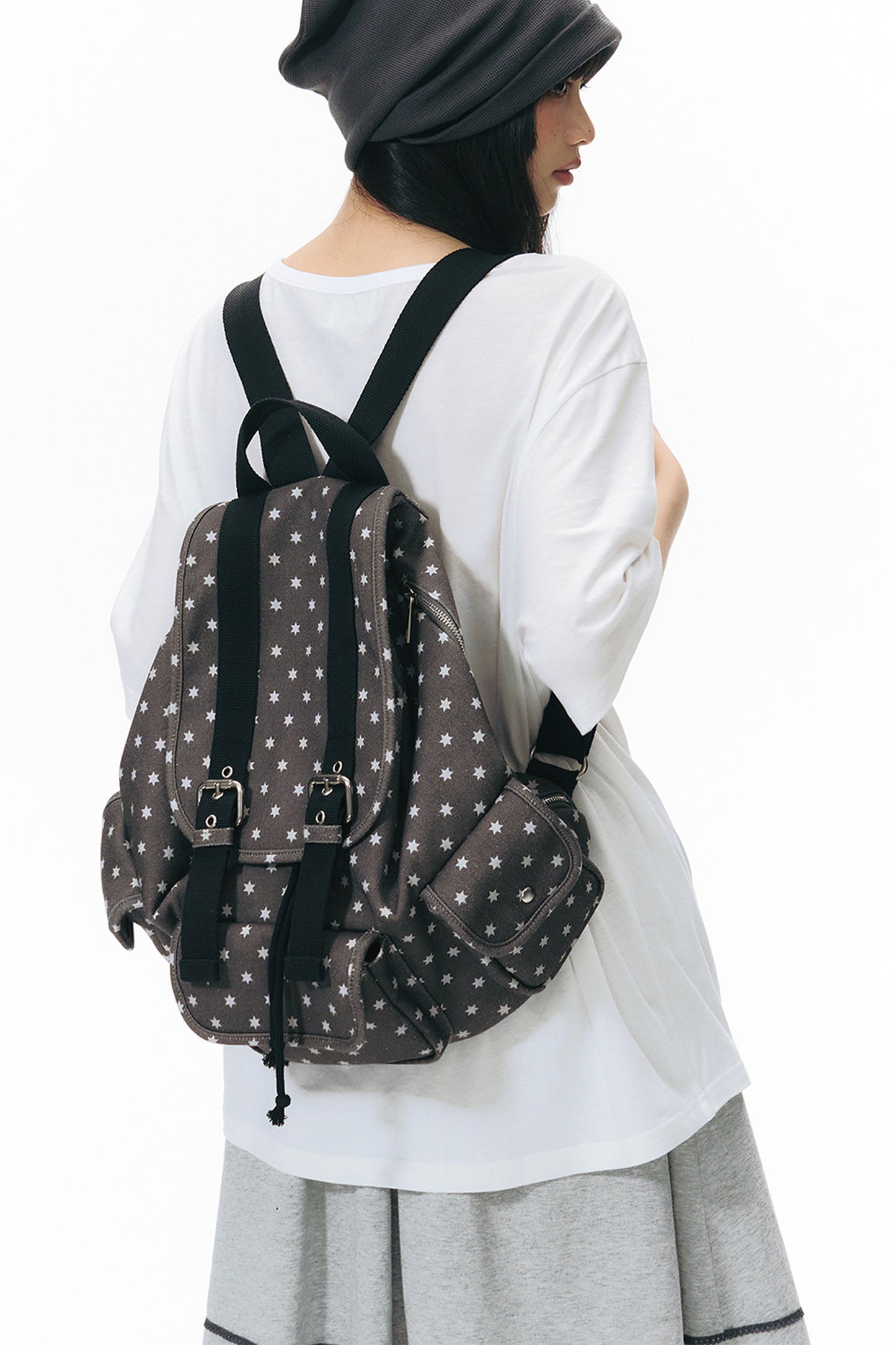 Canvas-Rucksack mit sechszackigem Stern und mehreren Taschen